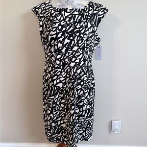 Calvin Klein Black & White Abstract Sheath Dress Size 14 Work Career Dress NWT